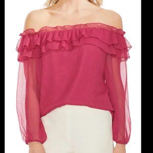 Vince Camuto Ruffled Off the Shoulder Fuchsia Blouse– Plus Size